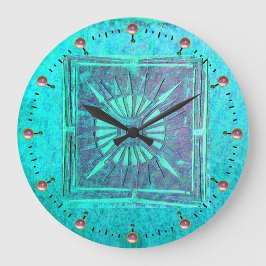 MORGENSTAR , rosa Aquamarin, Aqua blau Große Wanduhr (Vorderseite)