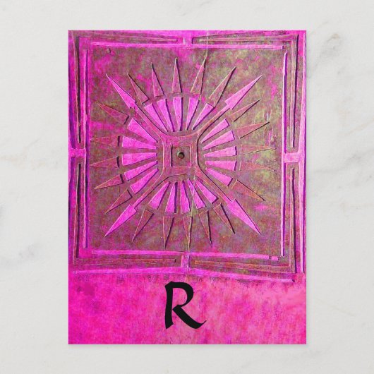 MORGENSTAR Rosa, Fuchsienschwarz, Monogramm Postkarte (Vorderseite)