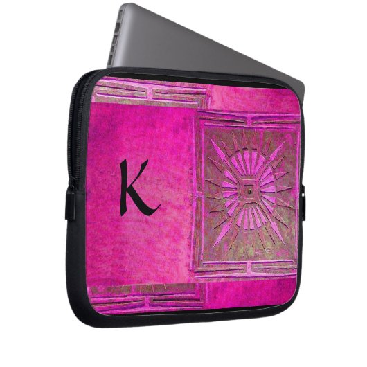 MORGENSTAR , rosa, schwarz, Fuchsia Monogramm Laptopschutzhülle (Vorne Rechts)