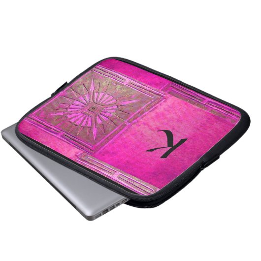 MORGENSTAR , rosa, schwarz, Fuchsia Monogramm Laptopschutzhülle (Vorne Knopf)