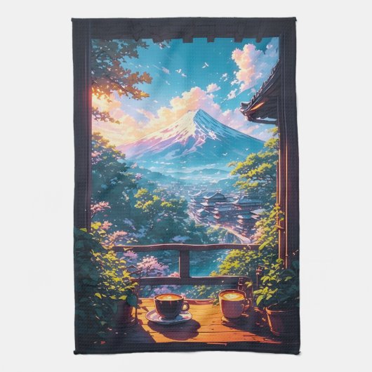 Morgenstille über Fuji Geschirrtuch (Vertikal)