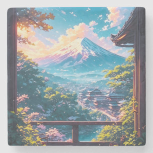 Morgenstille über Fuji Steinuntersetzer