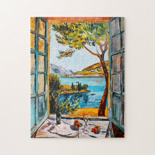 Morgenszene am Fenster mit Blick auf das Mittelmee Puzzle