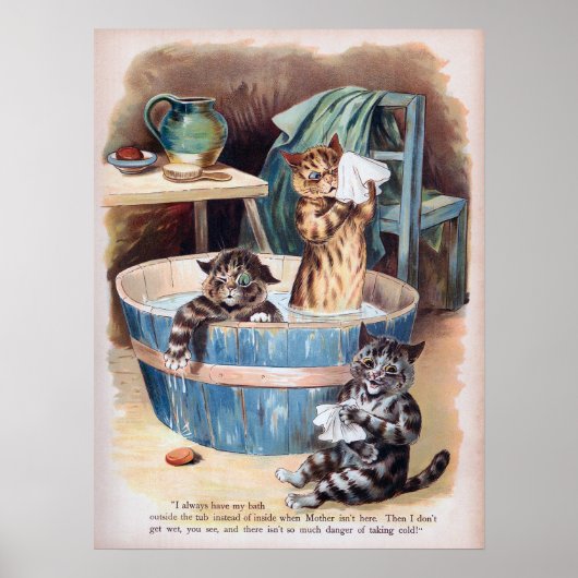 Morgentoilette der Katzen, Louis Wain Poster (Vorne)
