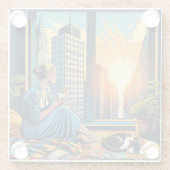 Morgenzeit in der Stadt | Reflektierende Frau Glasuntersetzer (Rückseite)