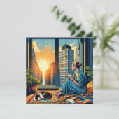 Morgenzeit in der Stadt | Reflektierende Frau Karte (Stehend Vorderseite)