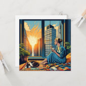 Morgenzeit in der Stadt | Reflektierende Frau Karte (Vorderseite/Rückseite Beispiel)