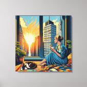 Morgenzeit in der Stadt | Reflektierende Frau Leinwanddruck (Vorderseite)