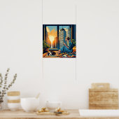 Morgenzeit in der Stadt | Reflektierende Frau Poster (Küche)