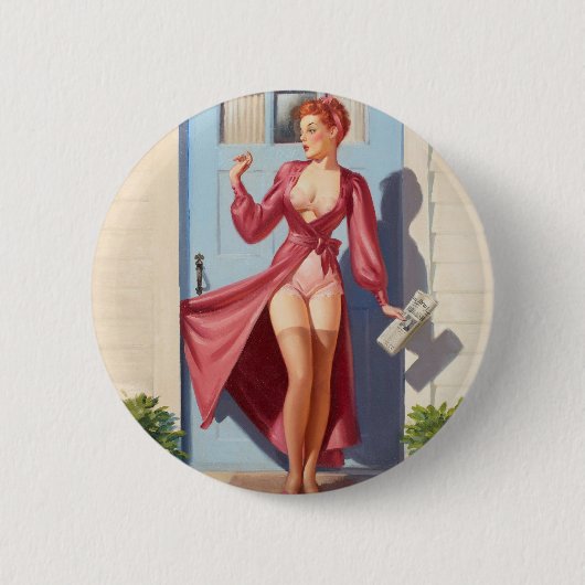 Morgenzeitung Pin-Up Mädchen Button (Vorderseite)