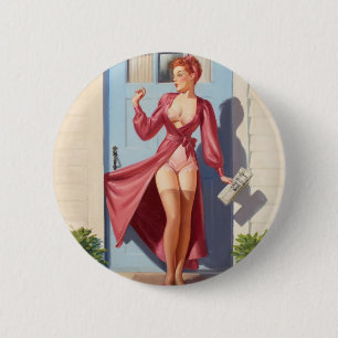 Morgenzeitung Pin-Up Mädchen Button