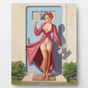 Morgenzeitung Pin-Up Mädchen Fotoplatte