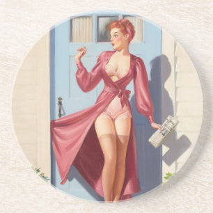 Morgenzeitung Pin-Up Mädchen Getränkeuntersetzer