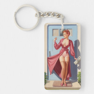 Morgenzeitung Pin-Up Mädchen Schlüsselanhänger