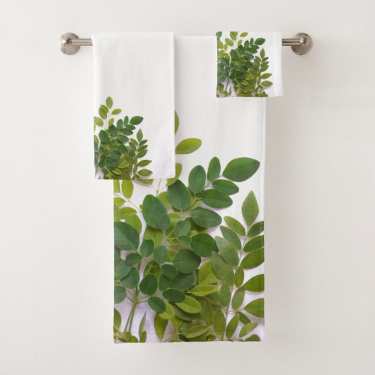 Moringa-Blätter mit Textplatz Badhandtuch Set (Insitu)