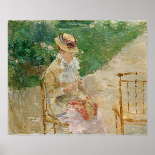 Morisot - Junge Frau Nähen im Garten 1883 Poster (Vorne)