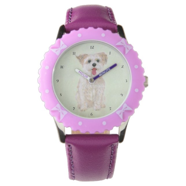 Morkie Dog Bezel Lila Kids Watch Armbanduhr (Vorderseite)