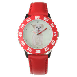 Morkie Dog Bezel Stainless Steel Red Kids Watch Armbanduhr