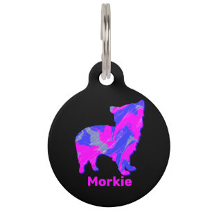 Morkie Dog Crazy Hot Pink & Blue Haustiermarke