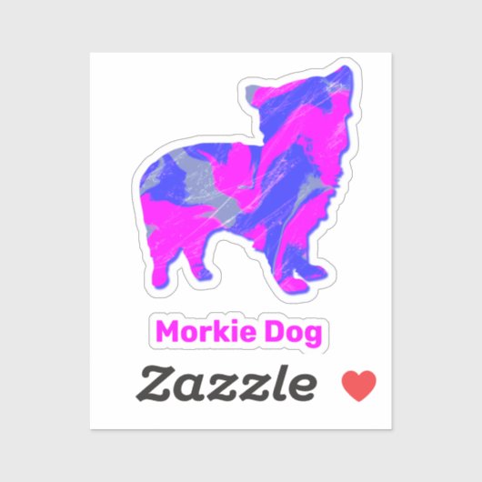 Morkie Dog Hot Pink & Blue Custom Cut Sticker (Blatt)