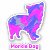 Morkie Dog Hot Pink & Blue Custom Cut Sticker (Vorderseite)