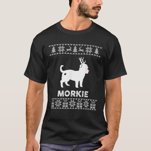 Morkie Dog Lover Christmas Reindeer Ugly Christmas T-Shirt (Vorderseite)
