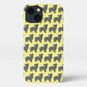 Morkie Dog Niedliche Silhouette Grid Yellow iPhone 13 Hülle