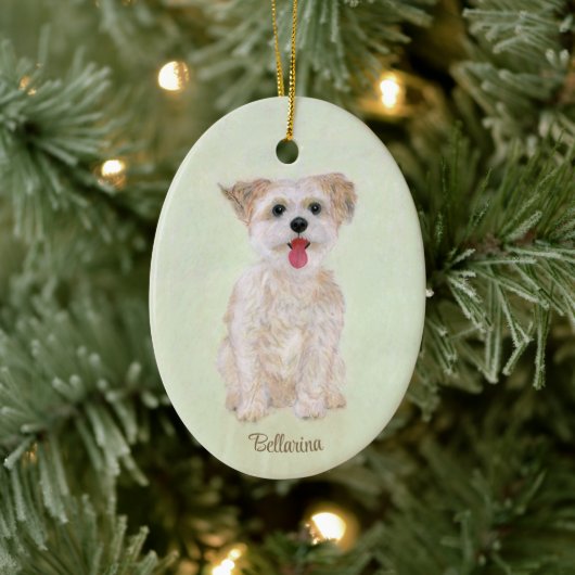 Morkie Dog Oval Glass Keramik Ornament (Baum)