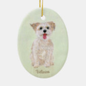 Morkie Dog Oval Glass Keramik Ornament (Hinten)