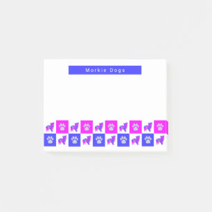 Morkie Dog & Paw Hot Pink & Blue Post-it Klebezettel