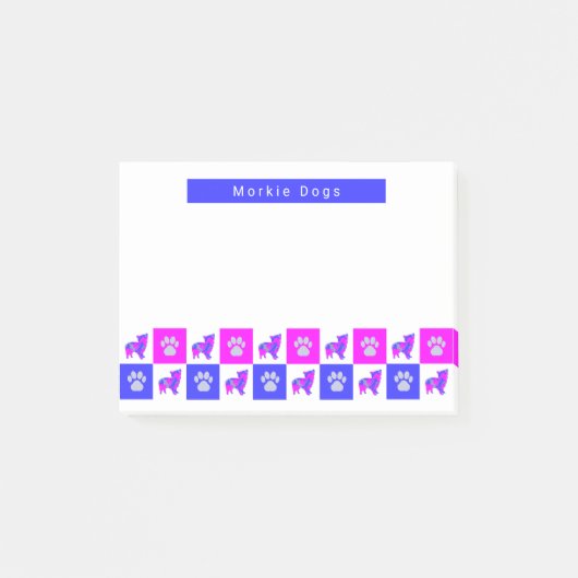 Morkie Dog & Paw Hot Pink & Blue Post-it Klebezettel (Vorderseite)