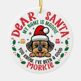 Morkie Dog Santa Weihnachts Individuelle Name Keramik Ornament