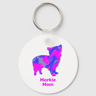 Morkie Dog Silhouette Heiß rosa und blau Schlüsselanhänger