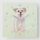 Morkie Dog Square Acrylklemme mit Ziffern Quadratische Wanduhr (Vorderseite)