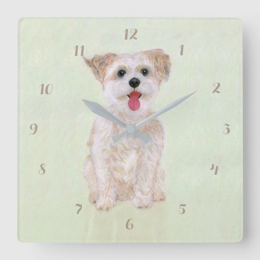 Morkie Dog Square Acrylklemme mit Ziffern Quadratische Wanduhr (Vorderseite)