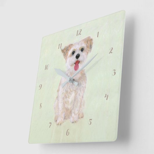 Morkie Dog Square Acrylklemme mit Ziffern Quadratische Wanduhr (Winkel)