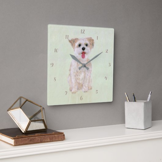 Morkie Dog Square Acrylklemme mit Ziffern Quadratische Wanduhr (Büro)
