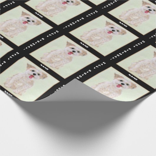 Morkie Dog wrapping Paper on Black with Text Geschenkpapier (Ecke)