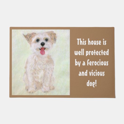 Morkie Funny Guard Dog auf Beige Doormat Fußmatte (Vorderseite)