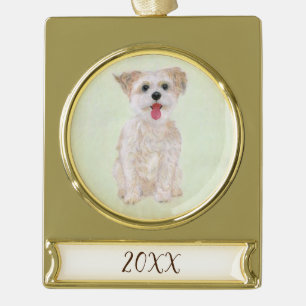 Morkie Hund Metall-Ornament Banner-Ornament Gold