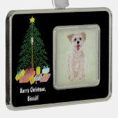 Morkie Hund mit Gerahmtem Weihnachtsbaum Rahmen-Ornament Silber (Rechts)