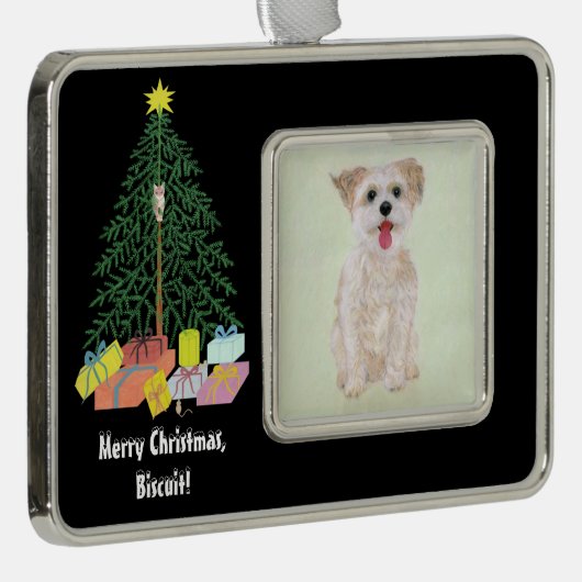 Morkie Hund mit Gerahmtem Weihnachtsbaum Rahmen-Ornament Silber (Rechts)