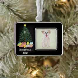 Morkie Hund mit Gerahmtem Weihnachtsbaum Rahmen-Ornament Silber
