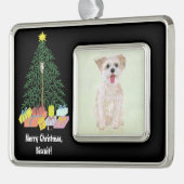 Morkie Hund mit Gerahmtem Weihnachtsbaum Rahmen-Ornament Silber (Links)