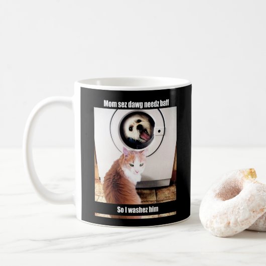 Morkie Hundekatze Meme lustige Spaß-Schalen-Tasse Kaffeetasse (Mit Donut)