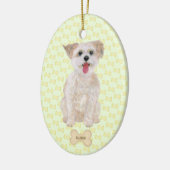 Morkie mit Knochen und Text-Oval Keramik Ornament (Links)