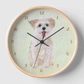 Morkie Natural Wood Frame Clock Uhr (Vorderseite)