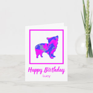 Morkie Pink & Blue Silhouette Hund Funny Geburtsta Karte