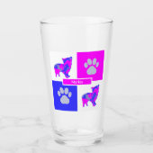 Morkie Silhouette Dog & Paw Pink und Blue Square Glas (Vorderseite)