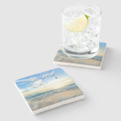 Morning Beach Seagulls Steinuntersetzer (Seitenansicht)